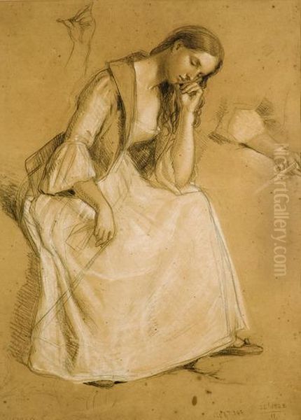 Study Of A Seated Girl by Charles West Cope