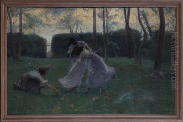 Trois Jeunes Femmes Dans Un Parc by Pierre Emile Cornillier