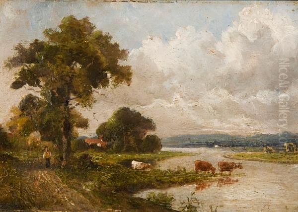 Cattle Watering By A River by Frederick George Cotman