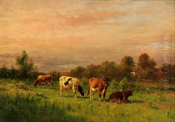 Cows Grazing In A Meadow by Thomas Bigelow Craig