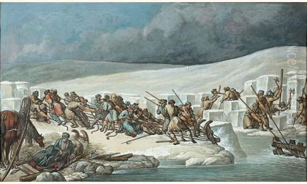 Russes Occupes A Briser Et A Enlever Des Blocs De Glaces by Michel Fr. Damane-Demartrais