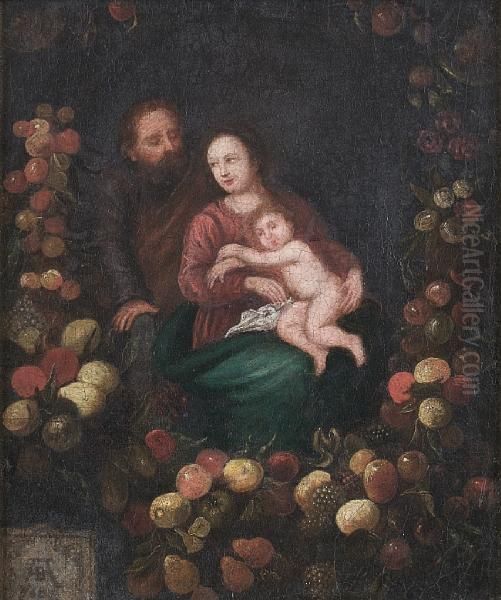 The Holy Family, Within A Garland Offruit by Andries Daniels