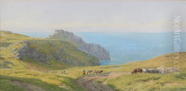 Figures On A Coastal Path by Charles Topham Davidson