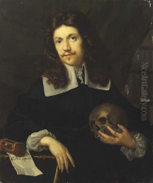 A Vanitas Portrait Of A Gentleman by Julien Franciscus De Geest