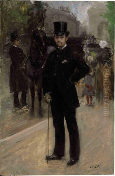 Portrait Of A Gentleman On A Parisian Boulevard by Giuseppe de Nittis