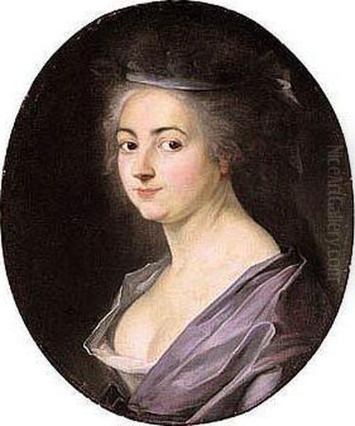 Portrait Of A Lady, Head And Shoulders, Wearing A Purple Shawl by Nicolas Benjamin Delapierre