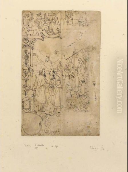 Study For A Stained Glass Panel, With Episodes From The Life Of The Apostles by Daniel Jungere Der Lindtmayer