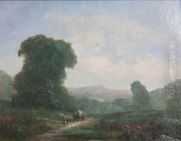 Paard En Kar Op Landwegel In Landschap by Henri Didier De Rousset