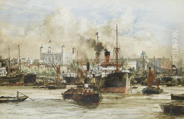 The Tower Of London From The Thames by Charles Edward Dixon