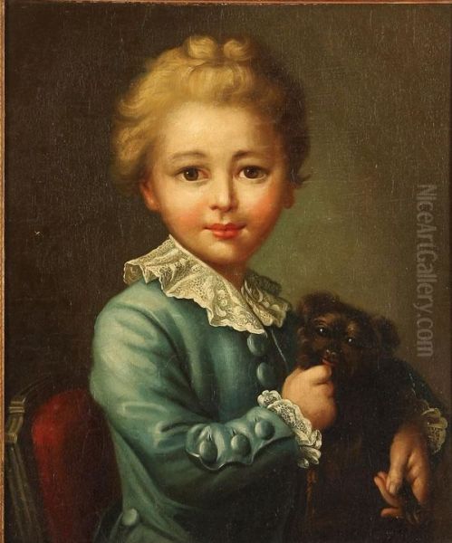 Portrait Of A Young Boy With Dog by Francois Eisen