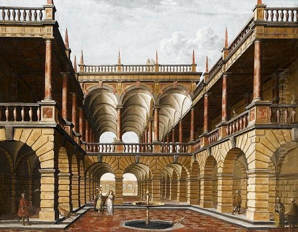 A Palace Courtyard With Elegant Figures by Gabriel Engels