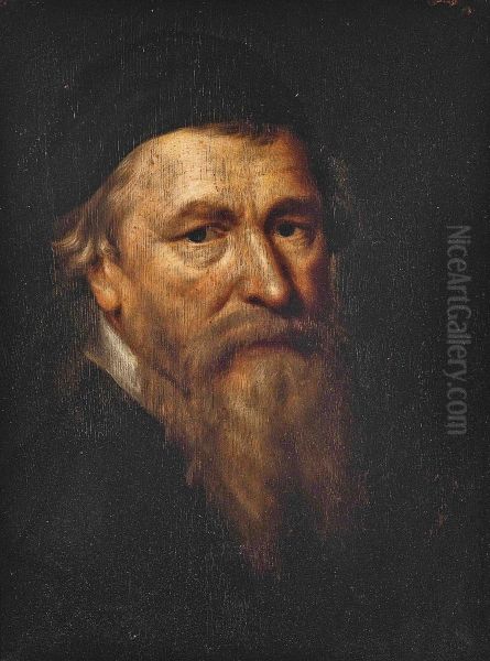 Portrait Of A Gentleman, Bust-length, In A Black Skull Cap by Govert Teunisz. Flinck