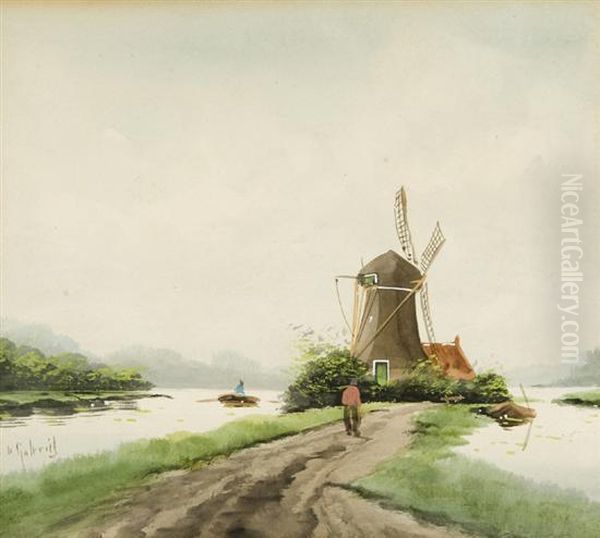 Dutch Scene With A Windmill by Paul Joseph Constantine Gabriel