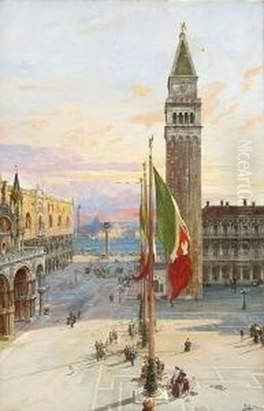 Blick Auf Den Markusplatz Mit
 Campanile In Venedig. by Theodor Groll