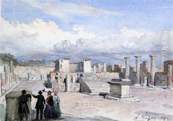 Tourists Inspecting The Ruins Of The Temple Of Venus by Louis Haghe