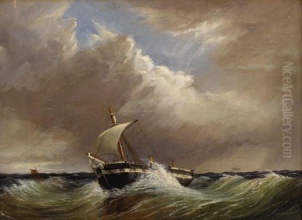 Untitled (seascape With Single-mast Fishing Vessel) by Thomas Henry Hair