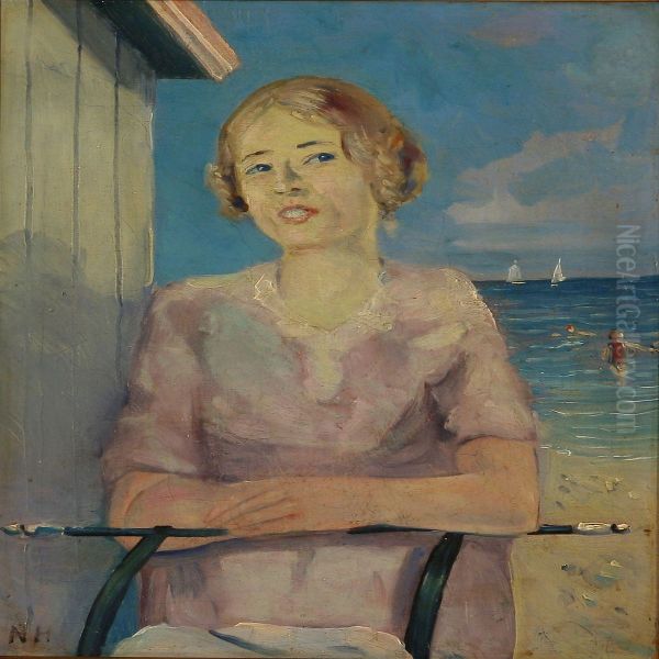 A Portrait Of The Artist's Daughter, Rikke. by Niels Hansen