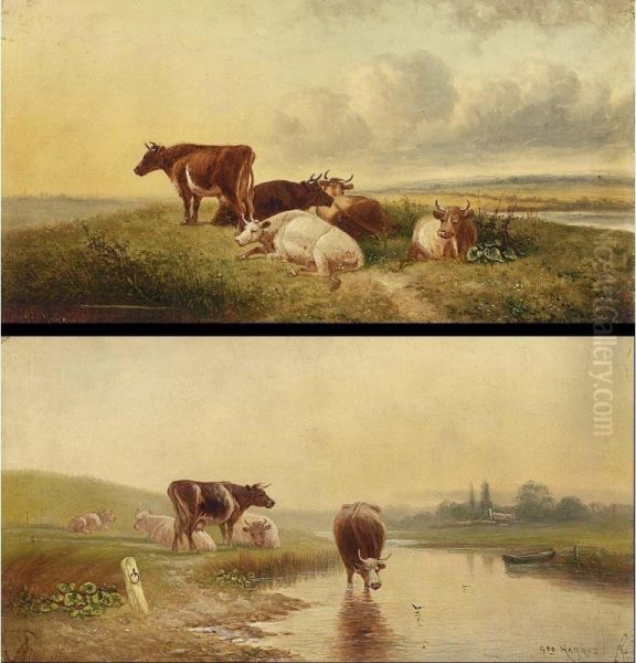 Watering Cows; Cows In A Landscape (a Pair) by George Harris