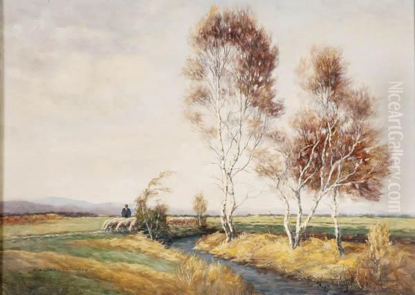 Shepherd In An Impressionistic Landscape by Ernst Haymann