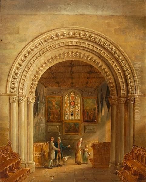 Figures In A Church Interior by Charles Hodgson