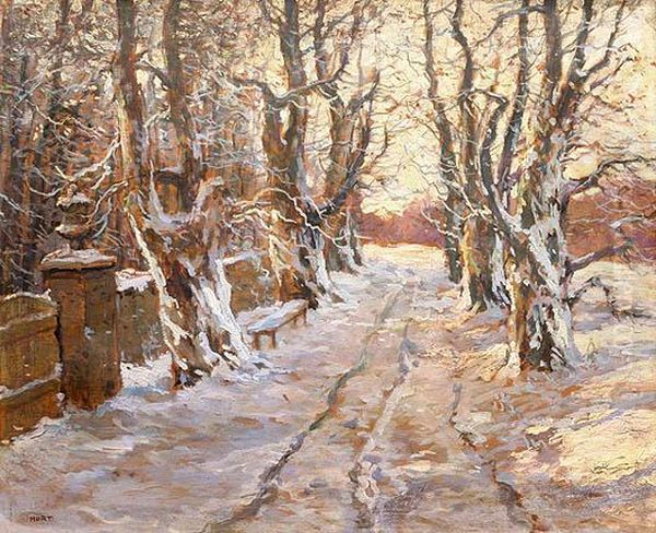 Snow-covered Path In A Park by Josef Hurt