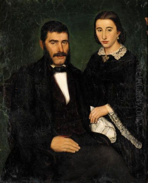 Portrait Of Georgis Zerlentis And His Daughter Loukia by Nicholaos Kounelakis