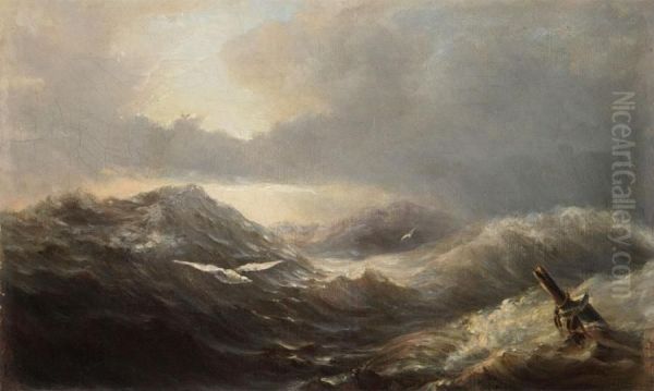 Marine With Heave Waves And Sea-gulls by Jan Theodore Kruseman