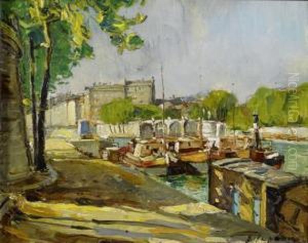 By The Seine In Paris by Georgi Alexandrovich Lapchine