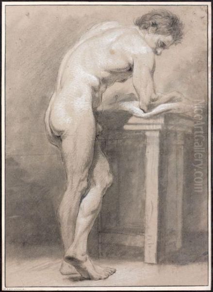 Academie D'homme Debout Accoude by Francois Lemoine (see Lemoyne)