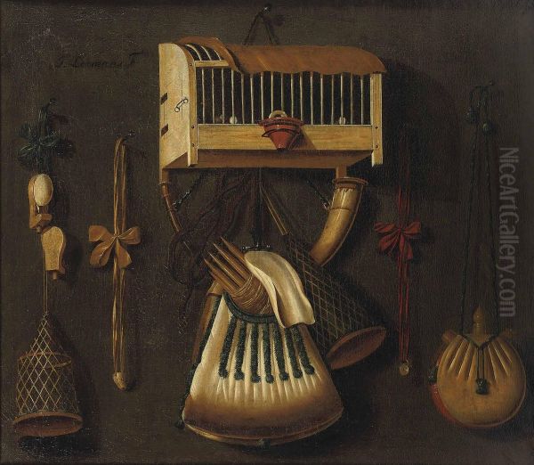 A 'trompe L'oeil' Still Life With A Bird In A Cage by Johannes Leemans