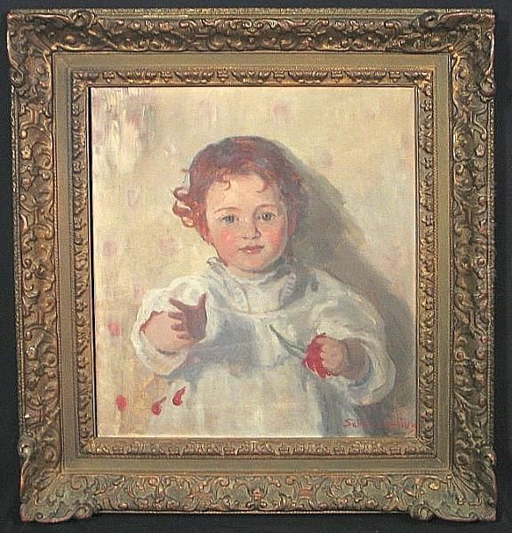 A Portrait Of A Toddler Holding A Flower by Sabine Lepsius