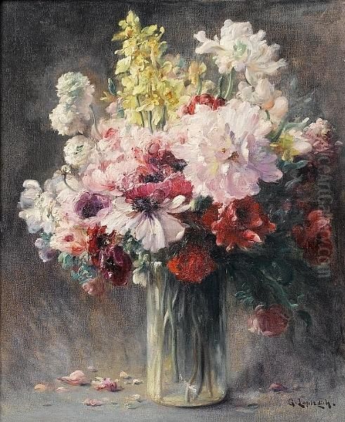 Mixed Flowers In A Glass Vase by Georges Antonio Lopisgich