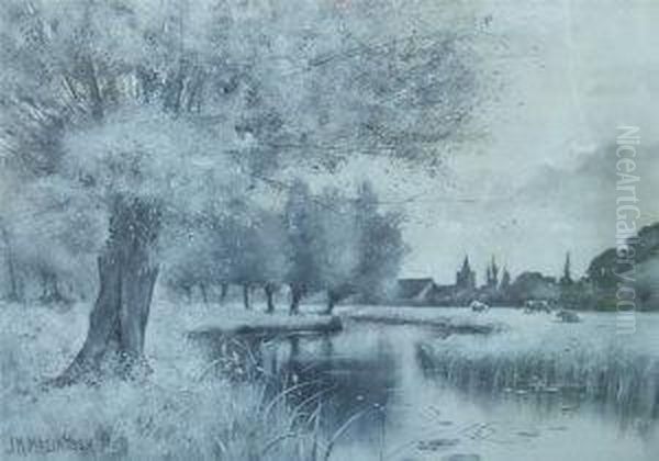 River Meadows With Willows by John Macintosh Macintosh