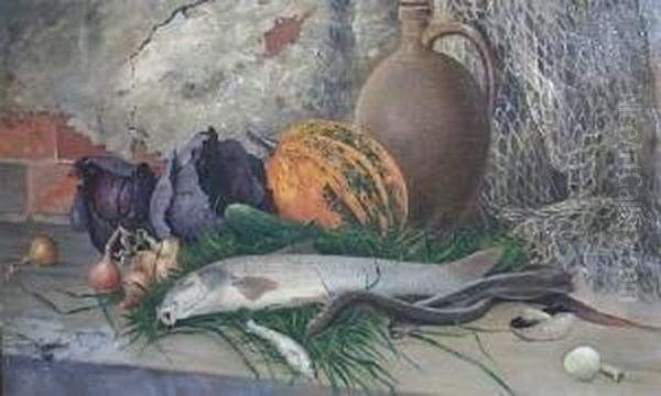 Stilleben Mit Fisch Und Gemuse. Unten Rechts Signiert Melchert by Adolf Melchert