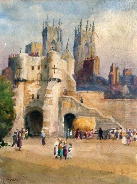 Figures In Front Of Castle Entrance by Brigadier Horatio Mends