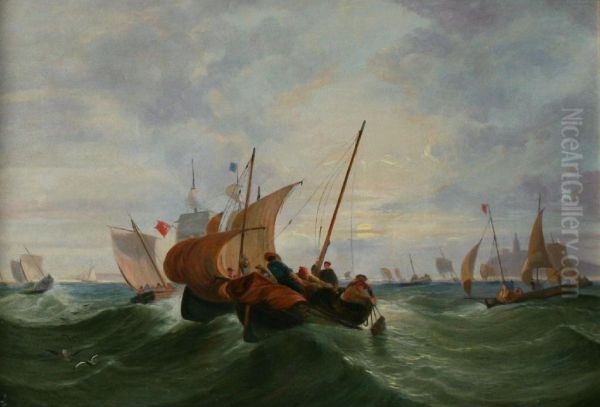 Oyster Dredging Off The Mambles by William Mitchell Of Maryport