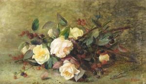 Still Life Of Roses And Brambles by Maria Aletta F. Molijn