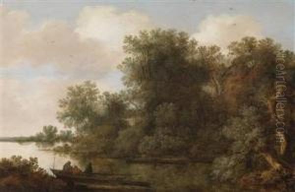 A River Landscape With Anglers In A Boat by Pieter De Molijn