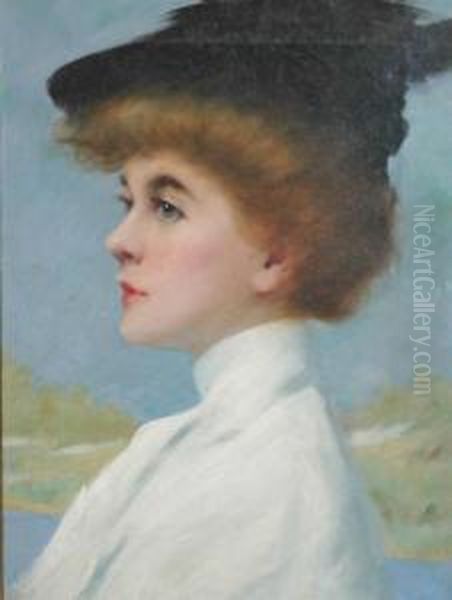 Portrait Of A Lady In A Black Plumed Hat by Herbert A. Morgan