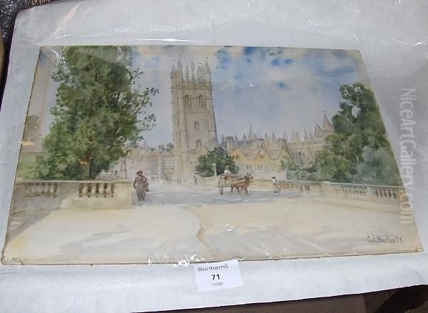 Magdalen College From The Bridge, Oxford by George F. Nicholls