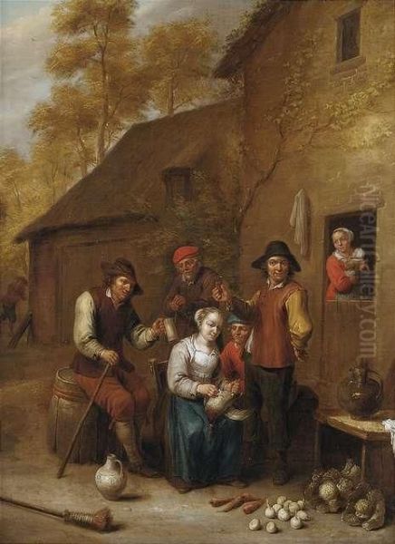 Cheerful Peasants In Front Of A House by Jan Baptist Nollekens