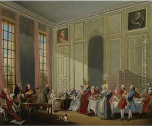 Mozart Giving A Concert In The 'salon Des Quatre-glaces Au Palaisdutemple' by Michel-Barthelemy Ollivier