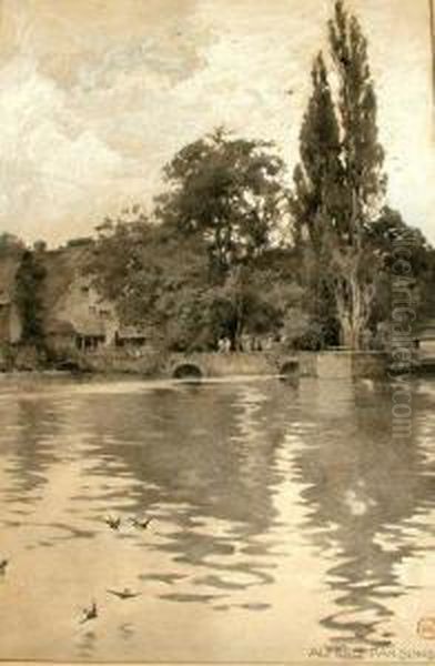 Figures In A Tranquil River Scene by Alfred Parsons