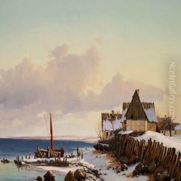 Winter Day In The Fishing Village Sletten by Vilhelm Petersen