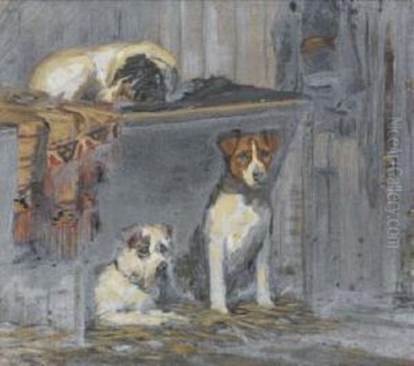 -stable Interior With Three Terriers by George Pirie