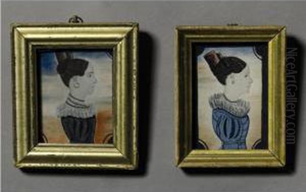 Black Dress With Flounced Collar: A Pair Of Miniature Profile Portraits by Edwin Plummer