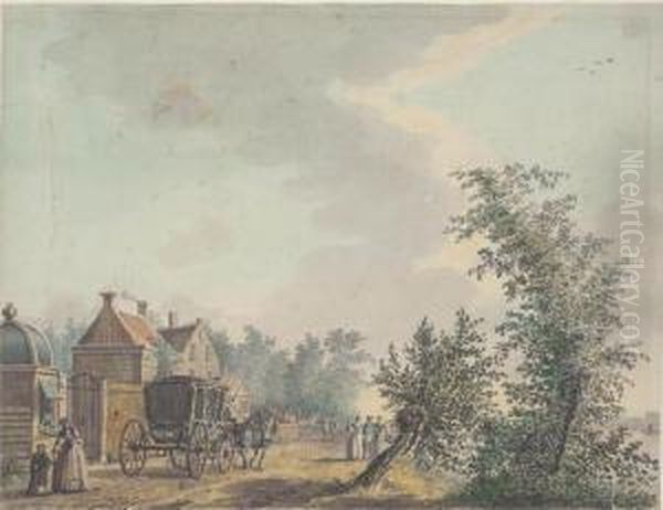 Elegant Travellers Leaving A Carriage by Cornelis Pronk