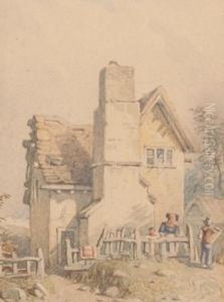 Figures Outside A Cottage by William Henry Pyne