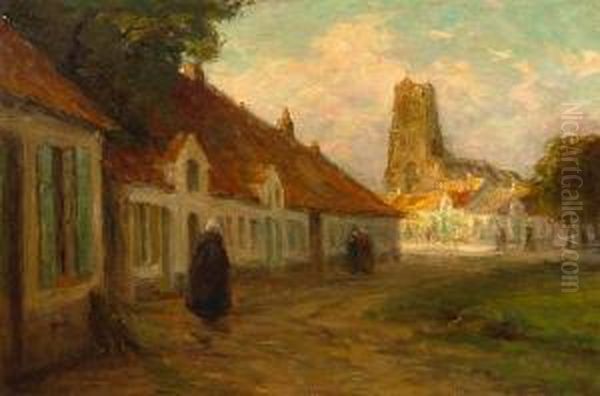 Figures On A Village Street by Leon Riket