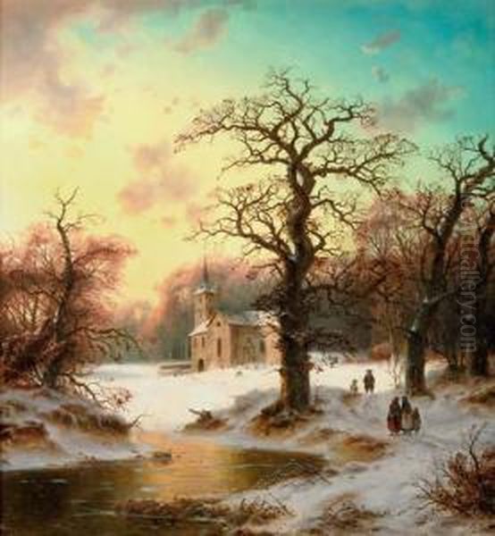 A Little Church In Winter by Ludwig Scheins